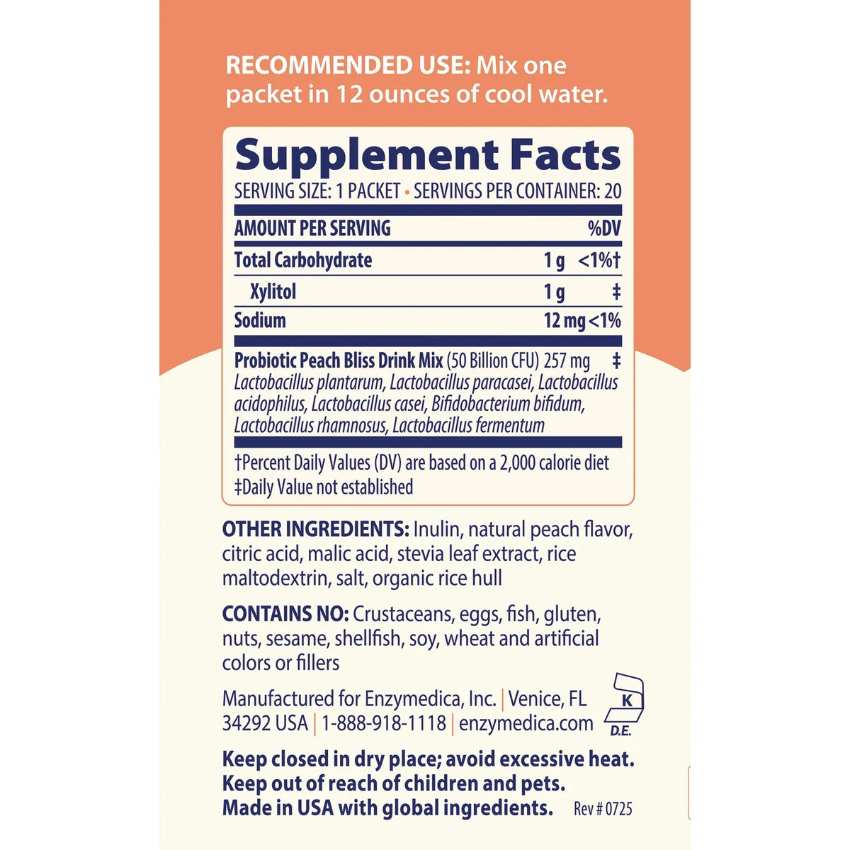 SubCulture Probiotic Drink Mix - Peach Bliss