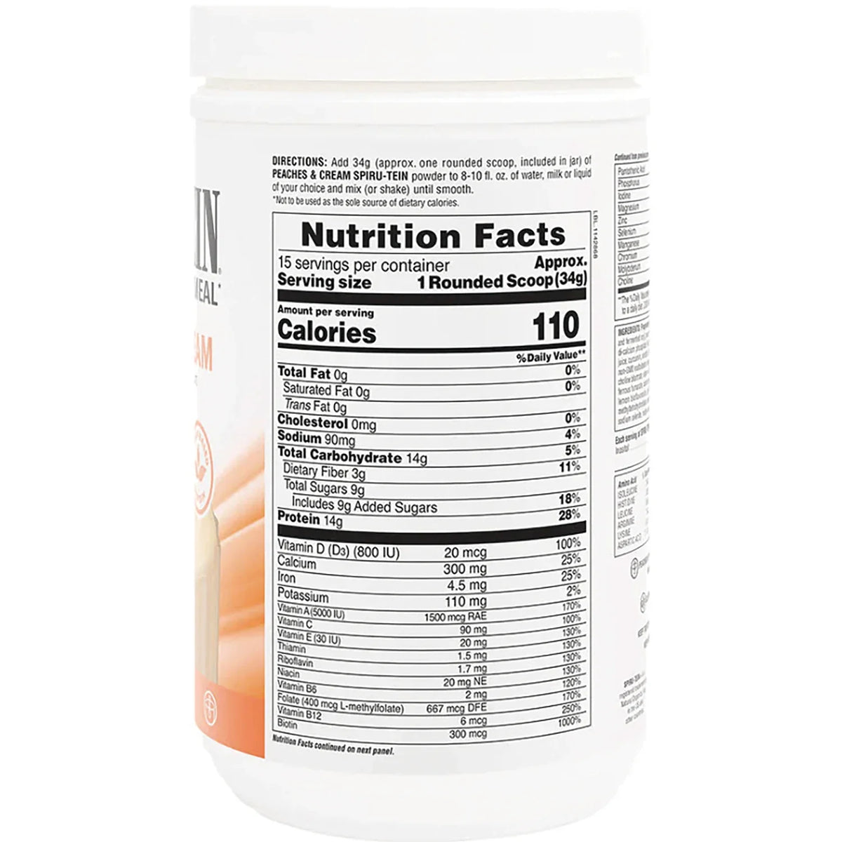 Spiru-Tein Protein Powder Meal - Peaches & Cream