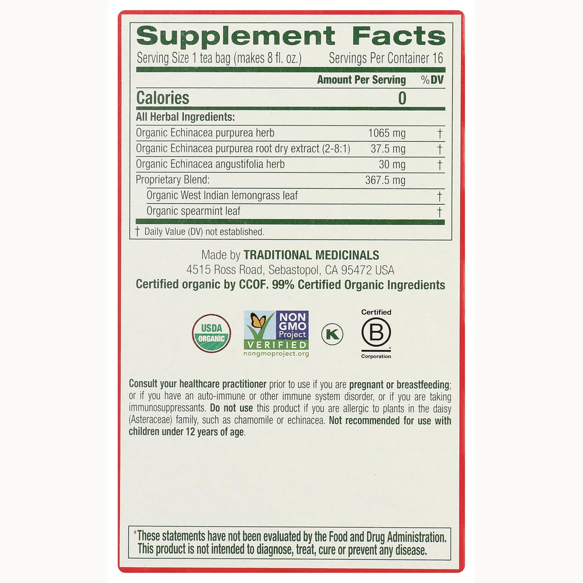 Organic Echinacea Plus Tea - Original with Spearmint