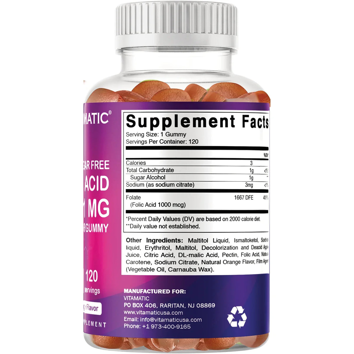 Sugar Free Folic Acid Gummies - Natural Orange
